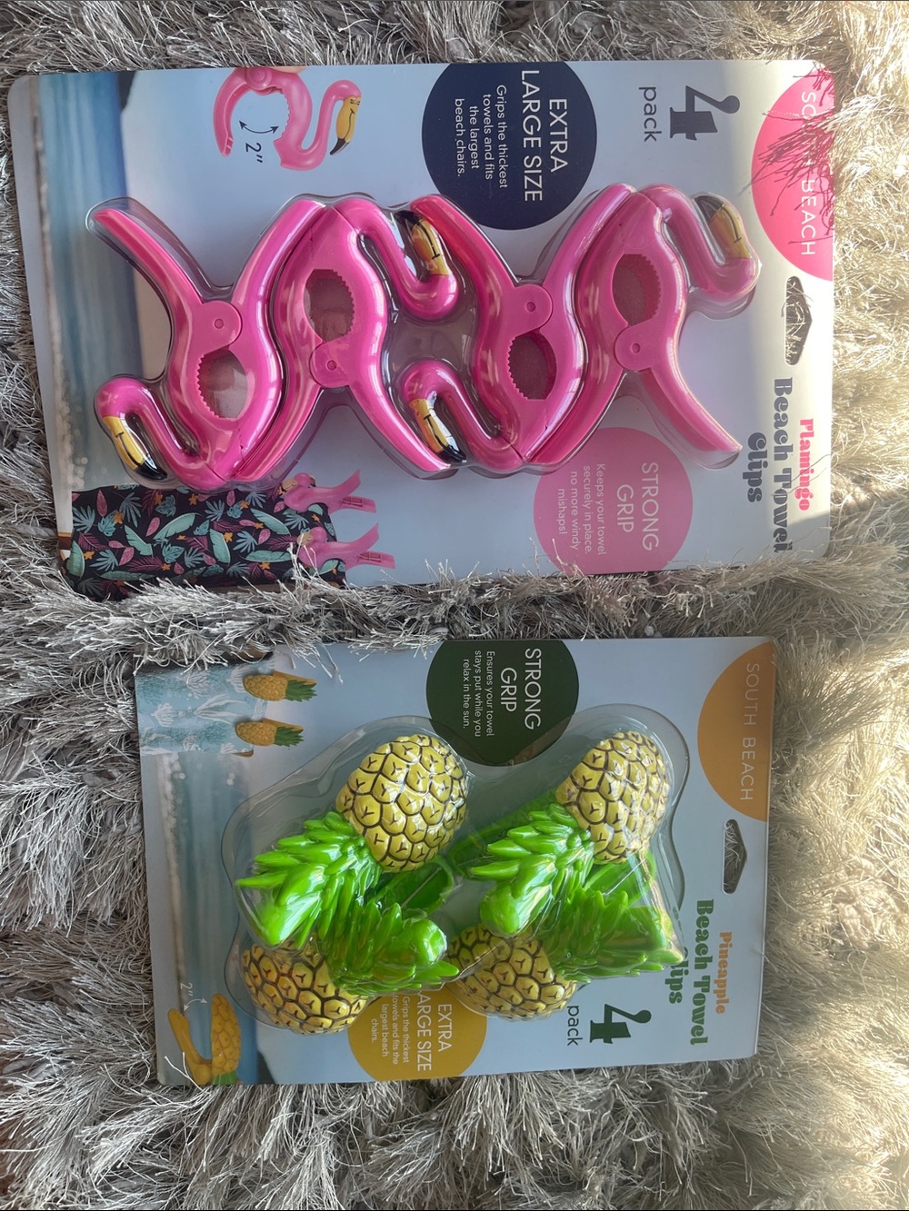Pineapple & Flamingo Beach Towel Clips - 2 Pack (Pink, Green)